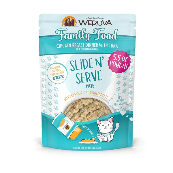 Weruva Cat Slide N&#39; Serve Pate Family Food Chicken Tuna Wet Cat Food - 5.5 oz.