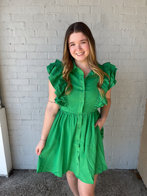 AD5182 Green Ruffle Sleeve Dress