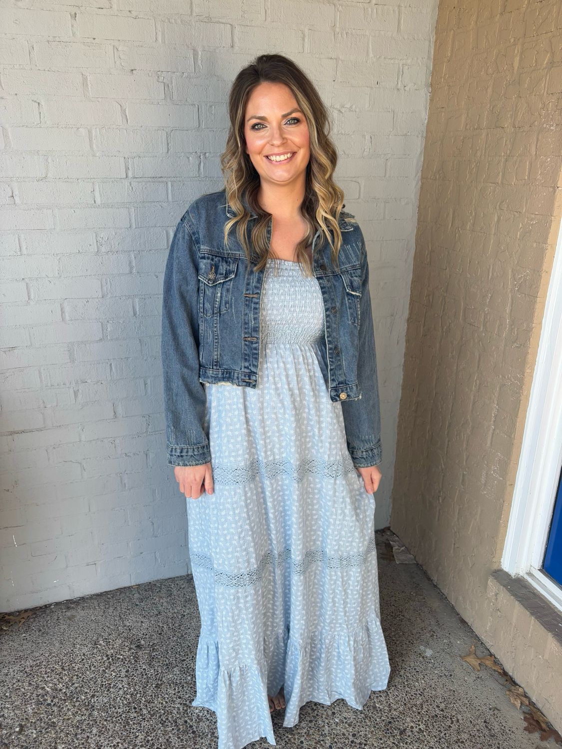 AD5474 Blue Embroidered Trim Tube Maxi
