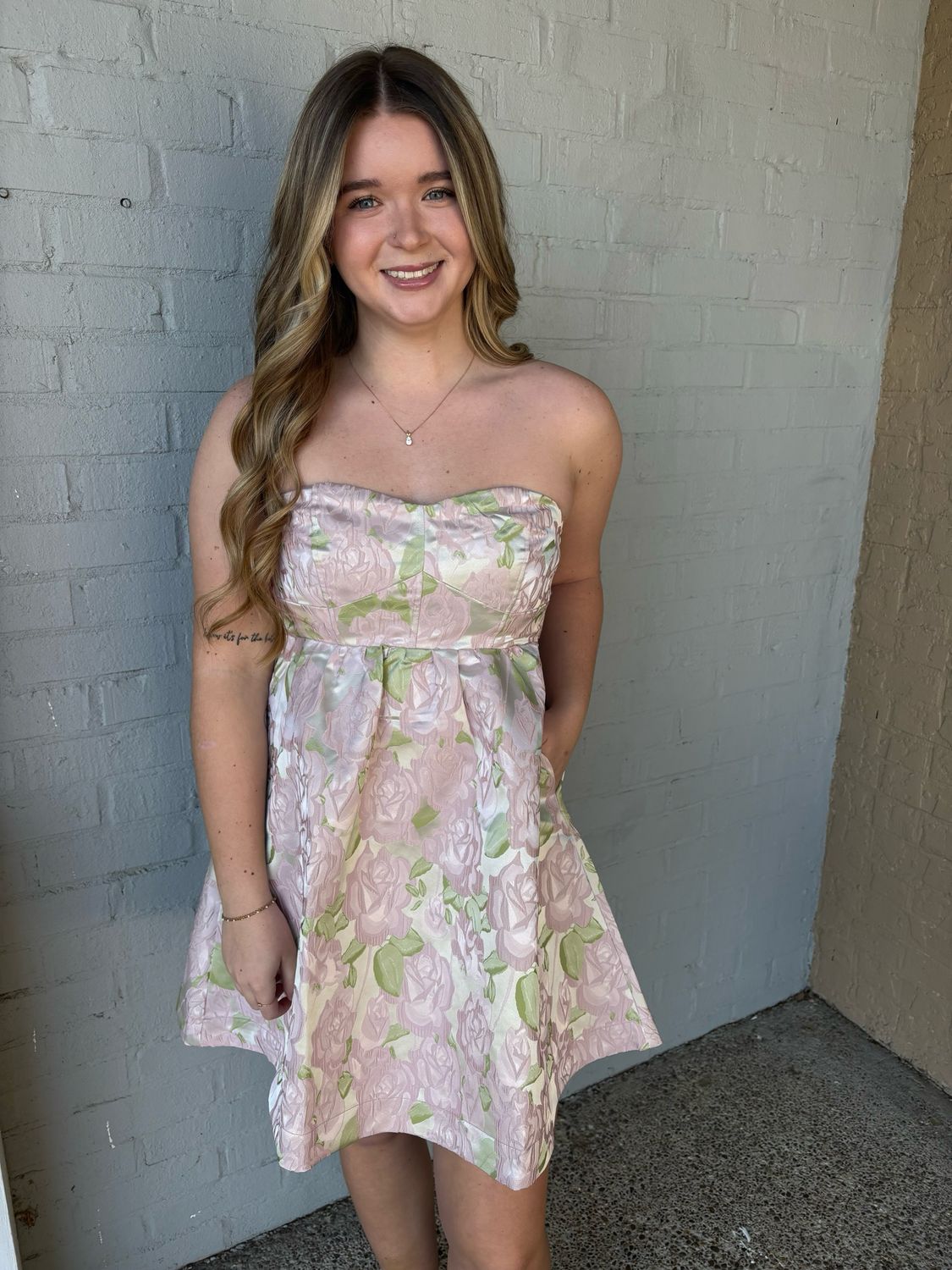 AD5490 Textured Floral Tube Dress