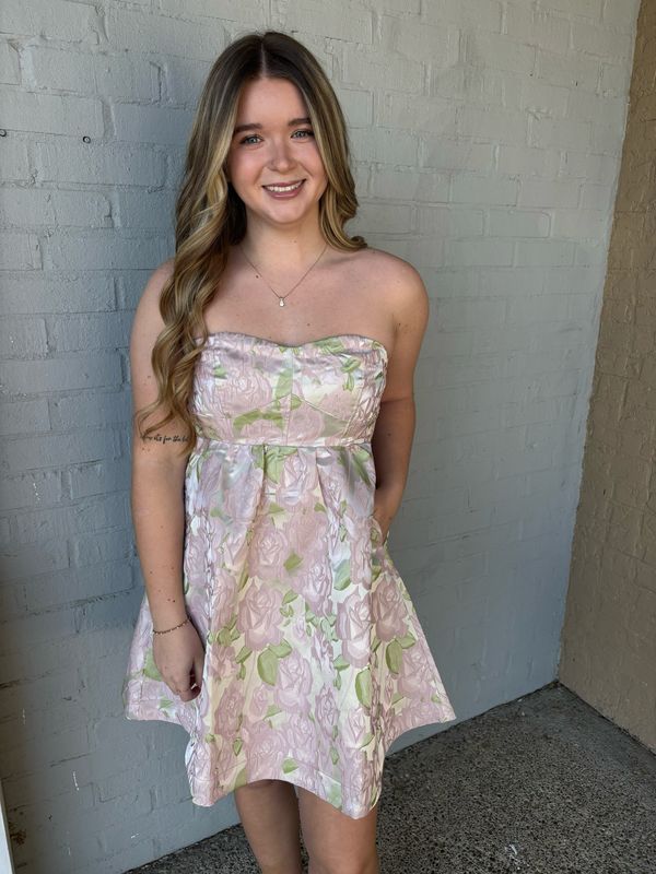 AD5490 Textured Floral Tube Dress