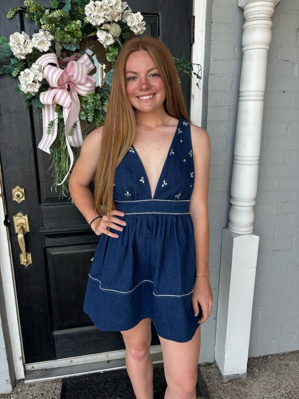 AD5509 Denim V Neck Dress