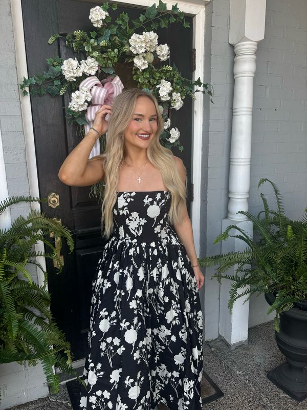 AD5511 Strapless Floral Flare Dress