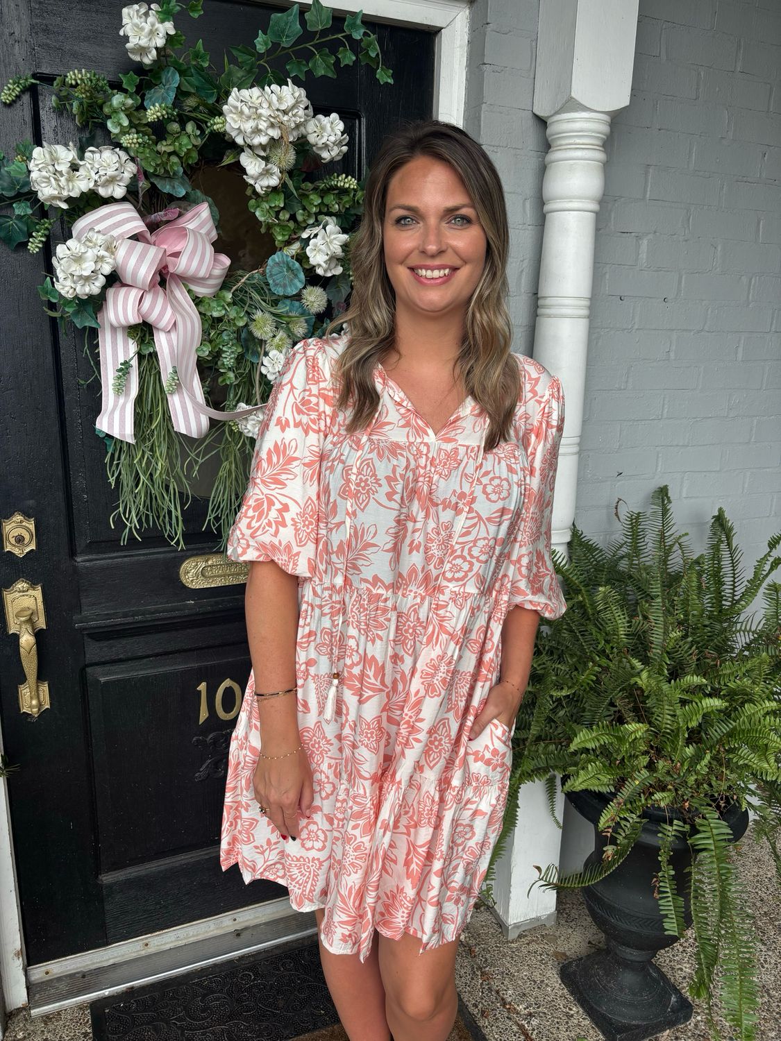 AD5550  Peach Boho Print Mini Dress