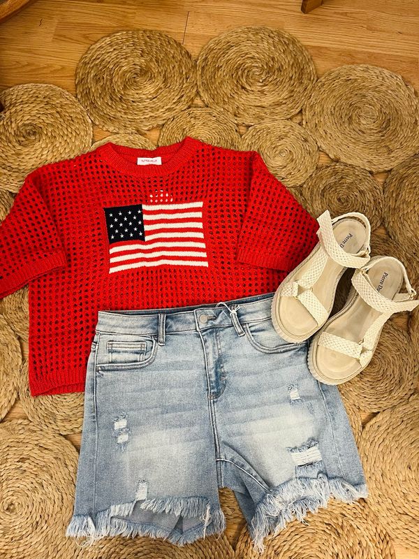 AD5559 Red Knit Flag Top