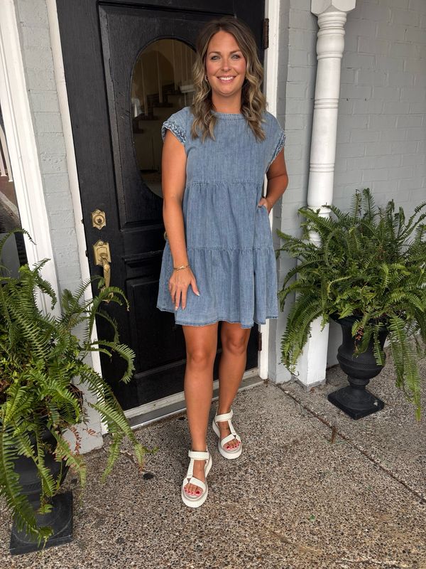 AD5573 Denim Blue Braided Sleeve Dress