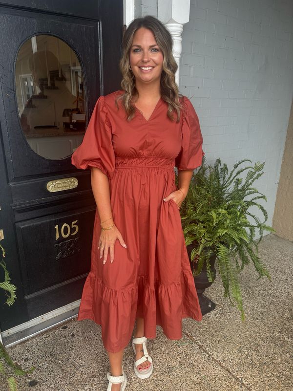 AD5572 Cinnamon Bubble Sleeve Maxi Dress