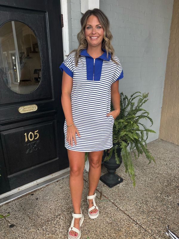 AD5574 R. Blue Stripe Knit mini Dress