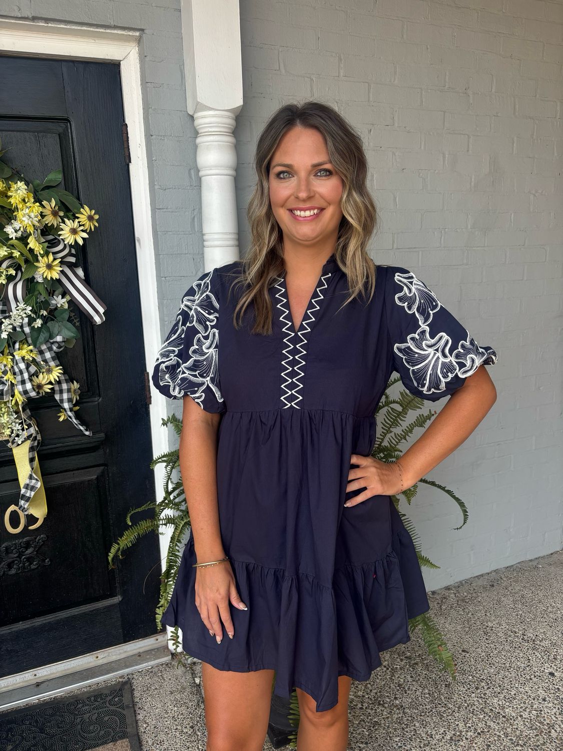 AD5576 Navy Embroidered Dress