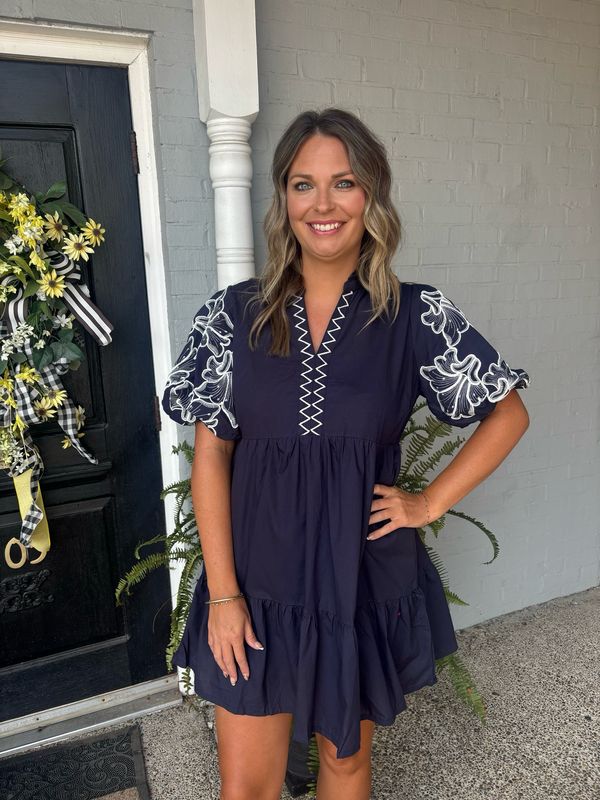 AD5576 Navy Embroidered Dress