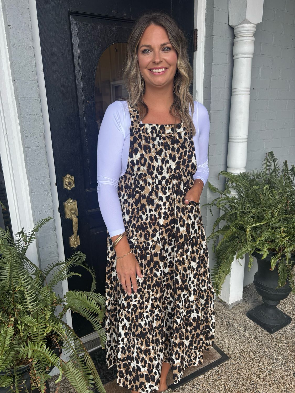 AD5579 Leopard Overall Dress