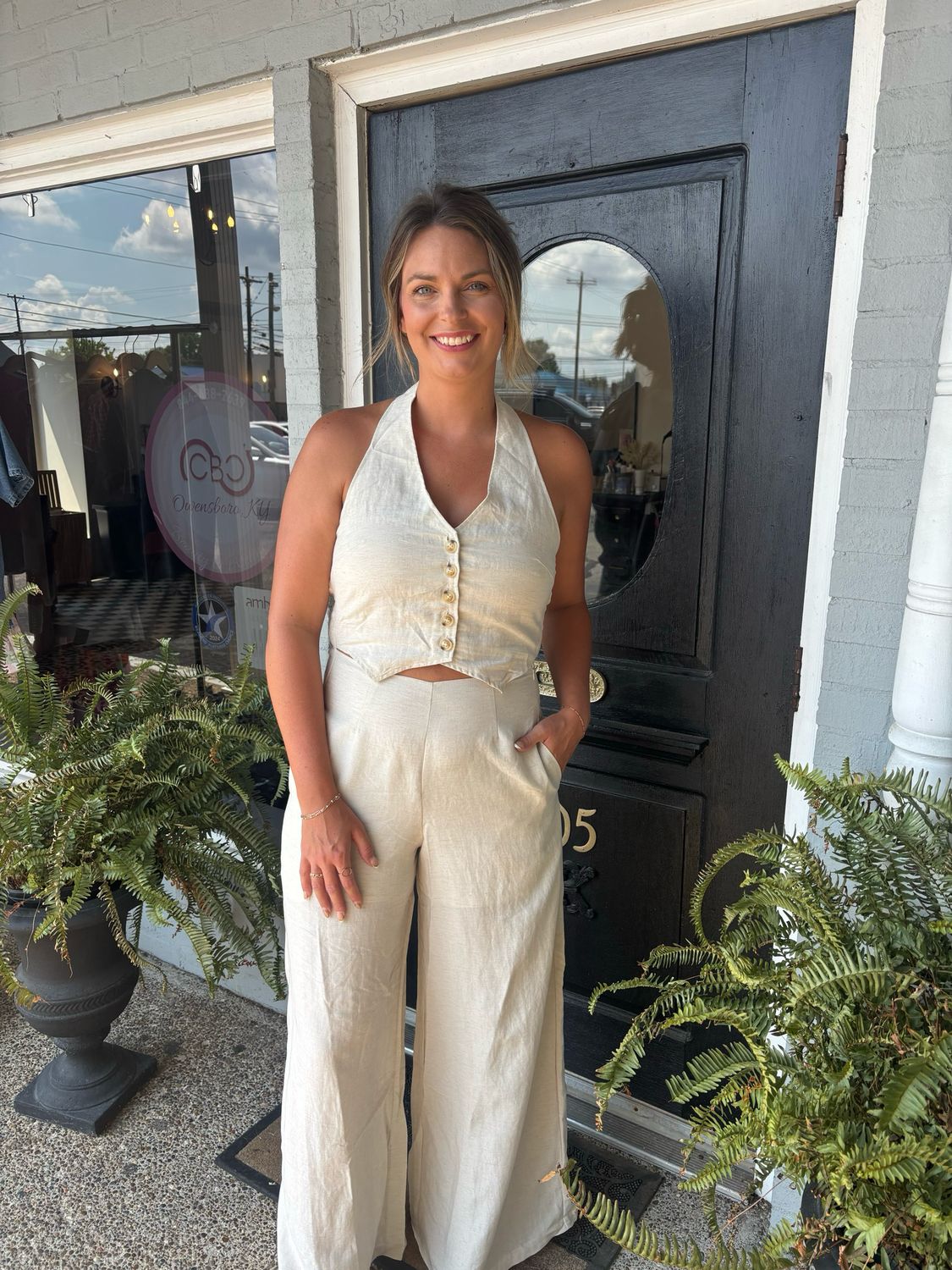 AD5584 Textured Wide Leg Jumpsuit