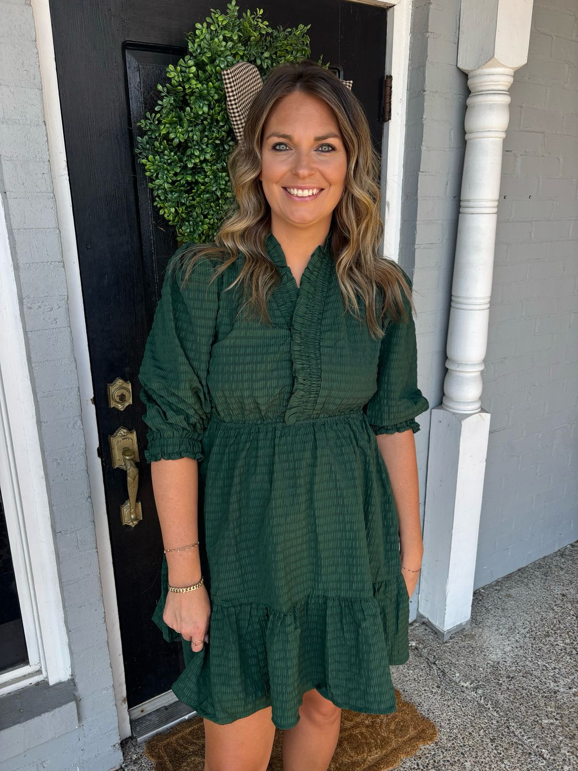 AD5603 Palm Green Ruffle Dress