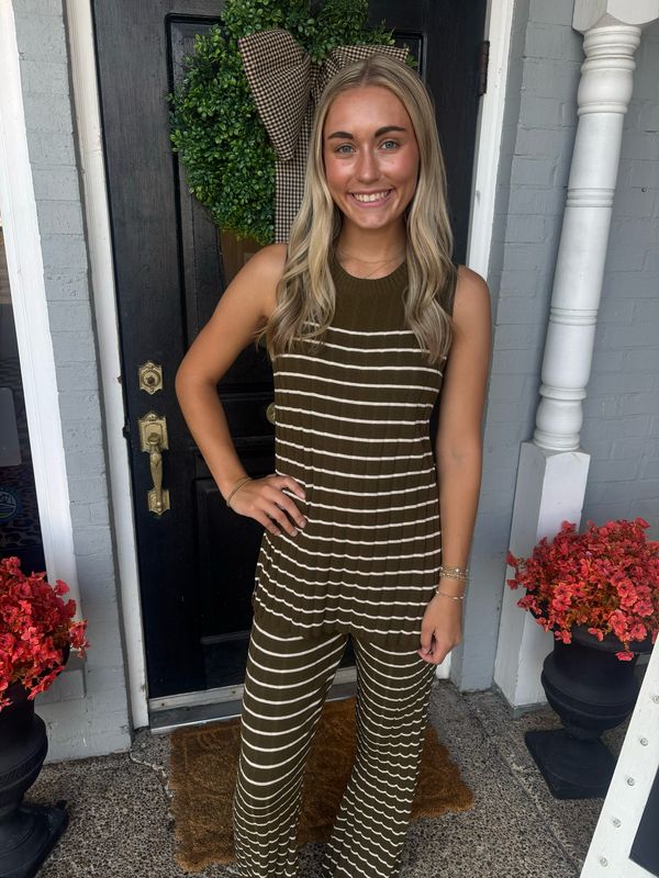 AD5613 Sleeveless Striped Pant Set