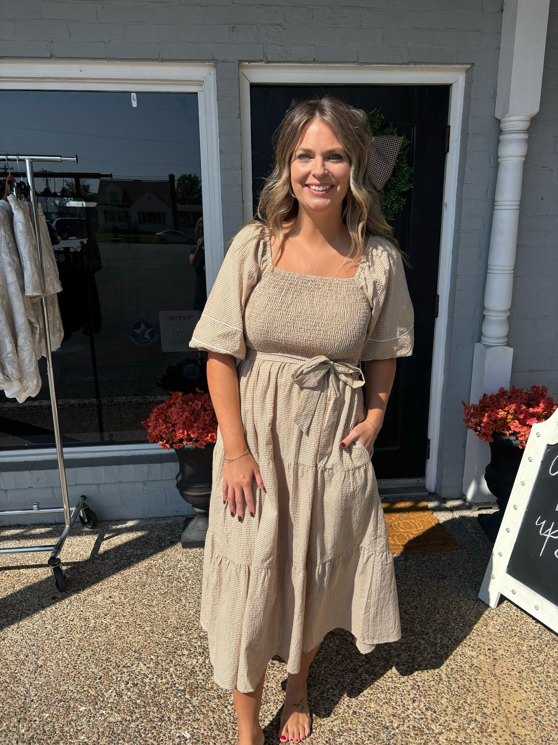 AD5617 Linen Textured Midi Dress