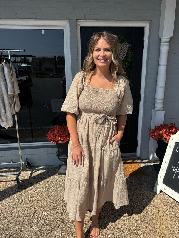 AD5617 Linen Textured Midi Dress