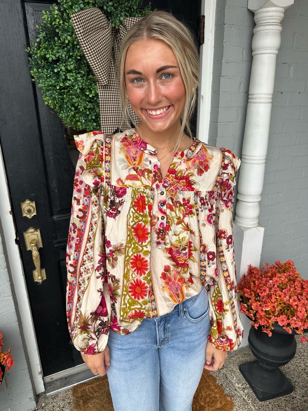 AD5619 Floral Peasant Blouse 