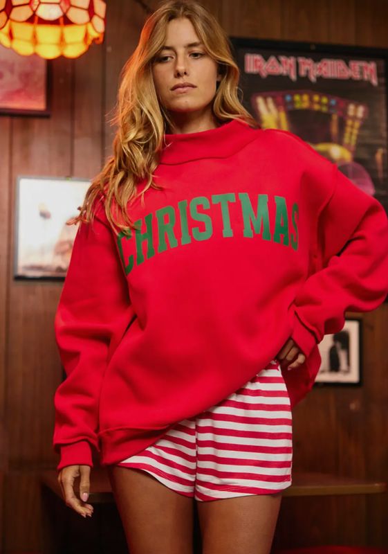 AD5663 Red Christmas Reversible Mock Sweater 