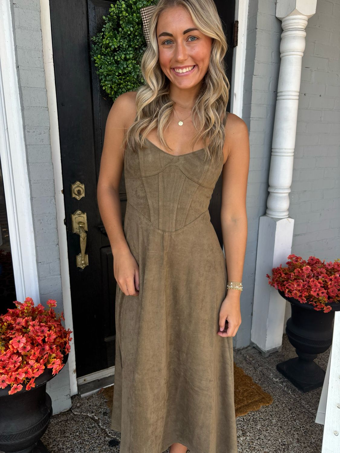 AD5667 Suede Olive Midi Dress