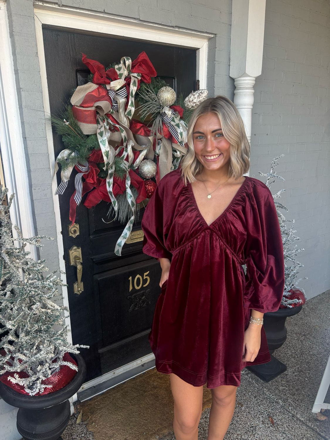 AD5680 Velvet Sleeve Deep V Neck