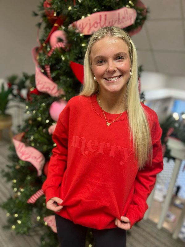 AD5707 Red Merry Embossed Sweatshirt 