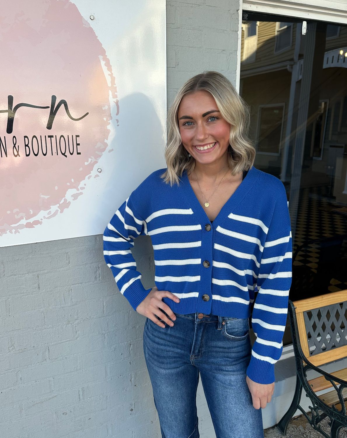 AD5727 Blue/White Cardigan