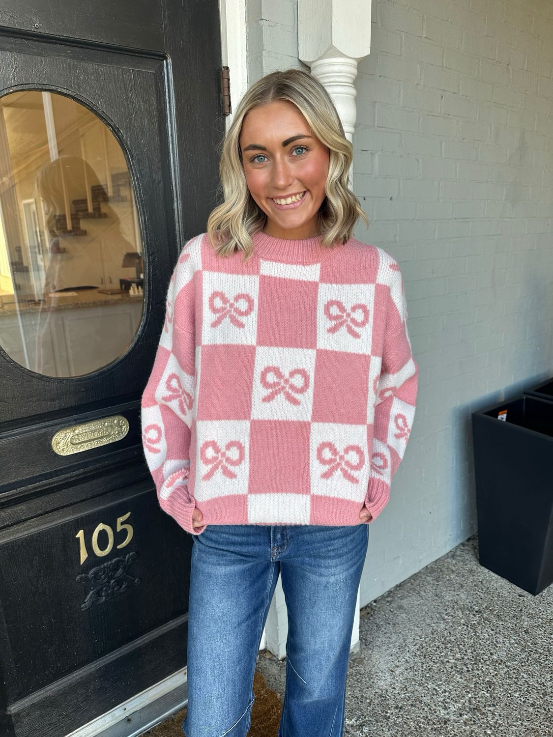 AD5732 Pink Bow Sweater 