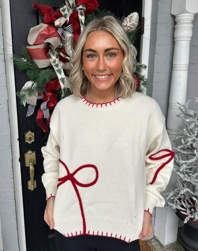 AD5744 Cream Bow Contrast Sweater