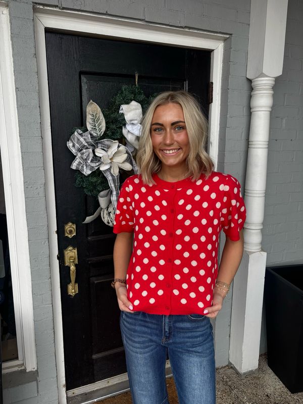 AD5774 Red Polka Dot Cardigan