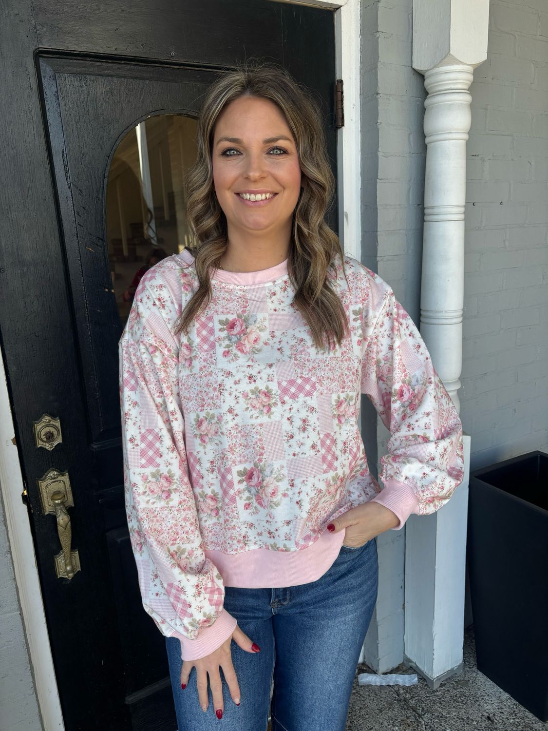 AD5777 Patchwork Floral Crew neck