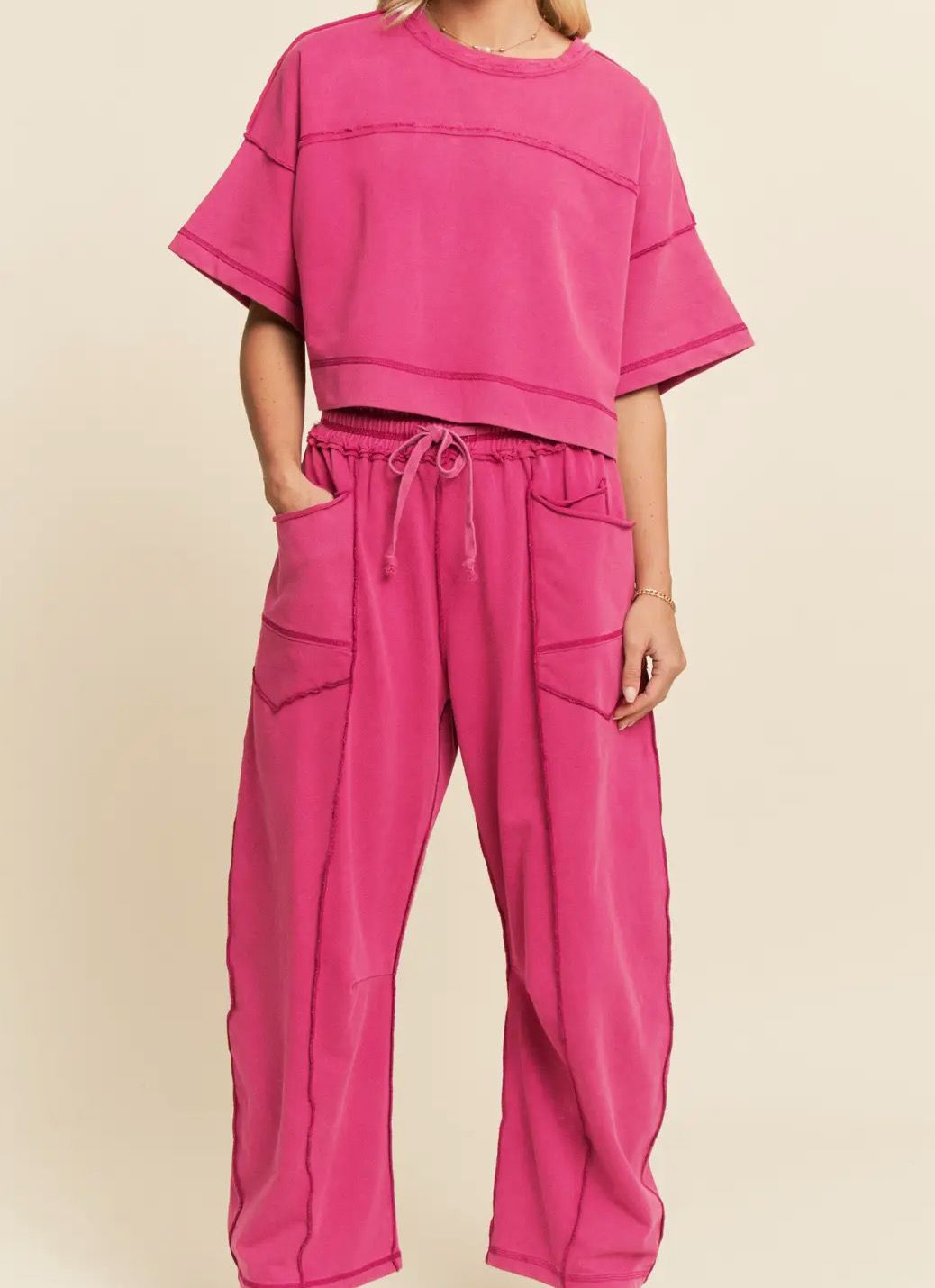 AD5786 Mineral Washed Barrel Pant Set *PREORDER