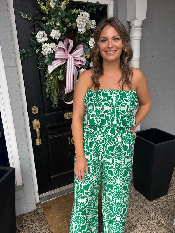 AD5785 K. Green Printed Jumpsuit