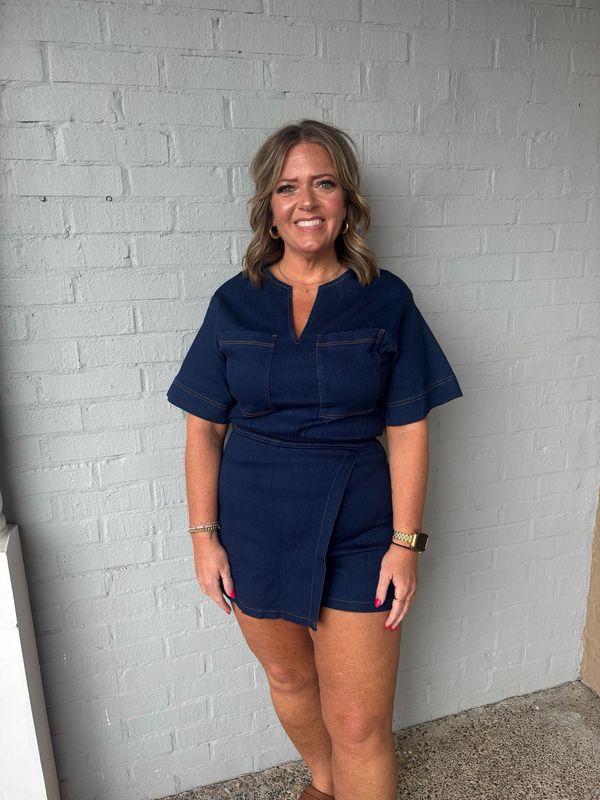 AD5802 Short Sleeve Denim Romper 