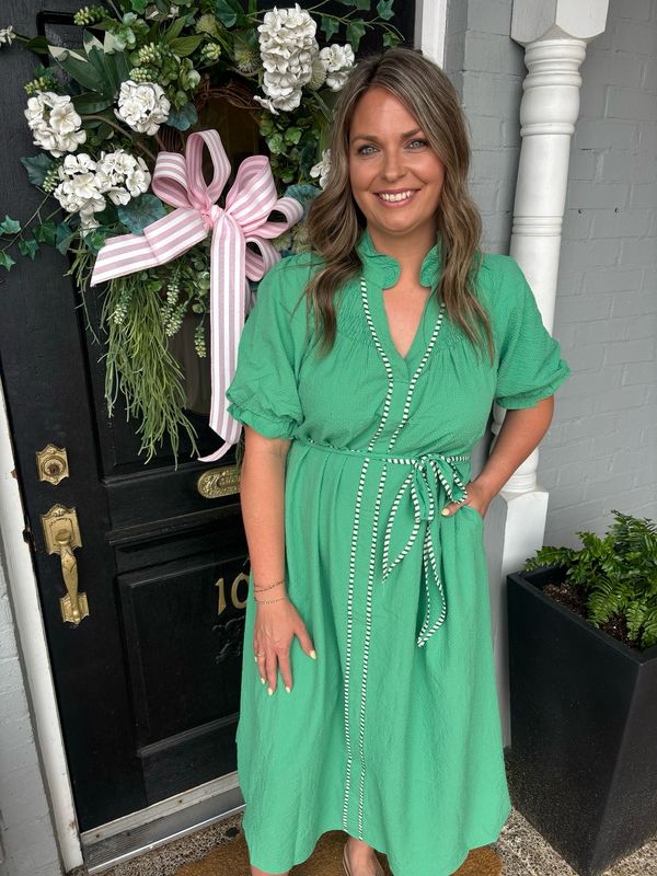AD5807 Green Ruffle Midi Dress