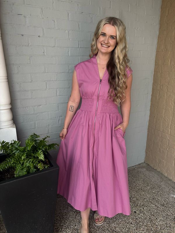 AD5812 Mauve Pink Zip Up Maxi