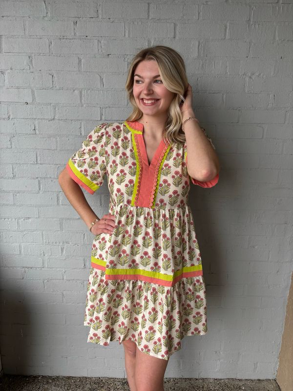AD5818 Lime Floral Mix Dress