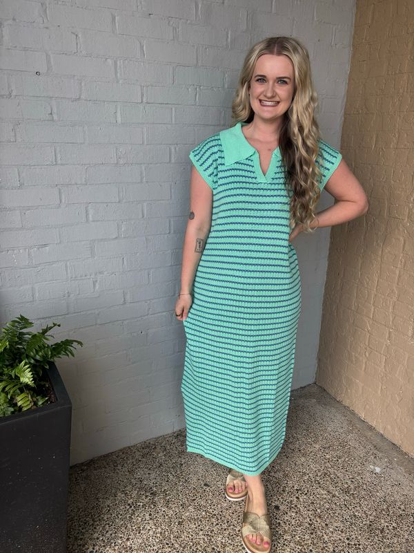 AD5821Collared Stripe MIDI Dress
