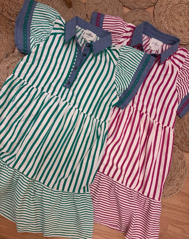 AD5845 Mix Stripe Flutter Sleeve Dress