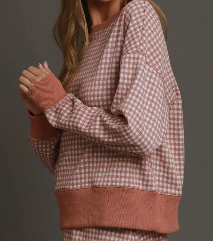 AD5865 Mauve Gingham Skort Set