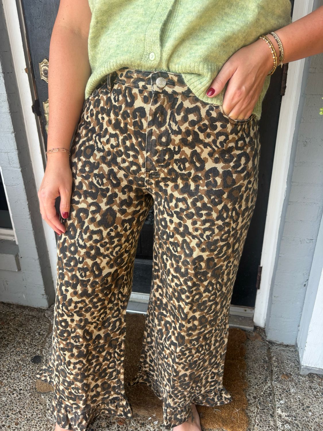 AD5880 Leopard Mineral Wash Ruffle Pants