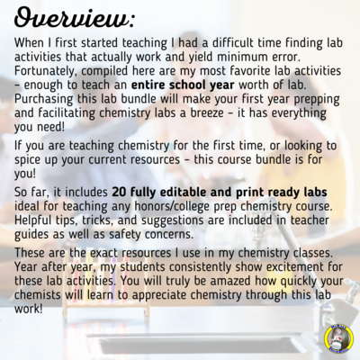 GROWING Chemistry Lab BUNDLE - 22 Experiments, Lab Report Guidelines, and Safety
