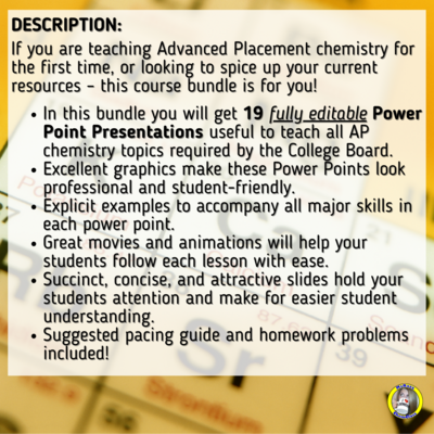 ENTIRE ADVANCED PLACEMENT CHEMISTRY POWER POINT BUNDLE!