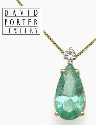 Pear-shaped Emerald and Diamond Teardrop Pendant