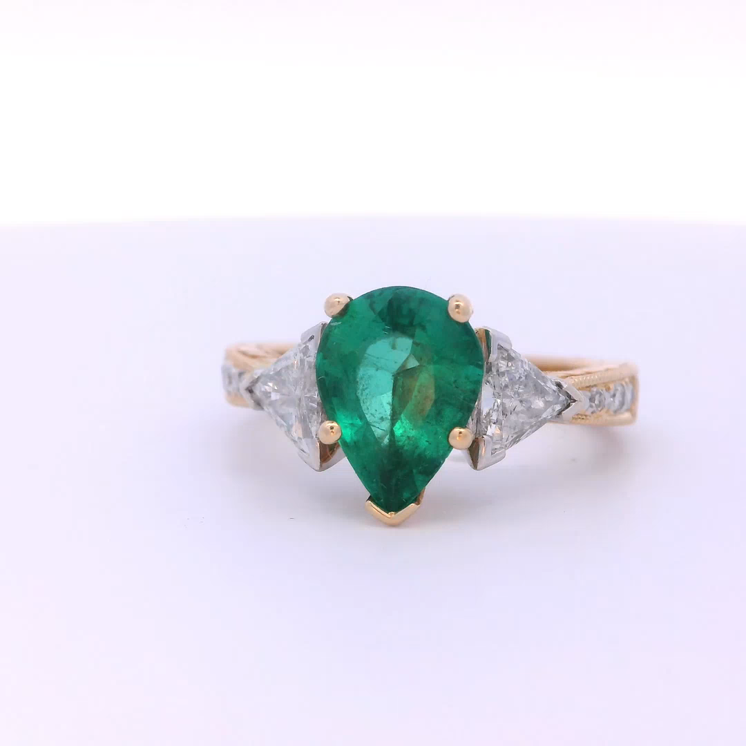 ​​2 CT Emerald 1 CT Diamond 18K & Platinum