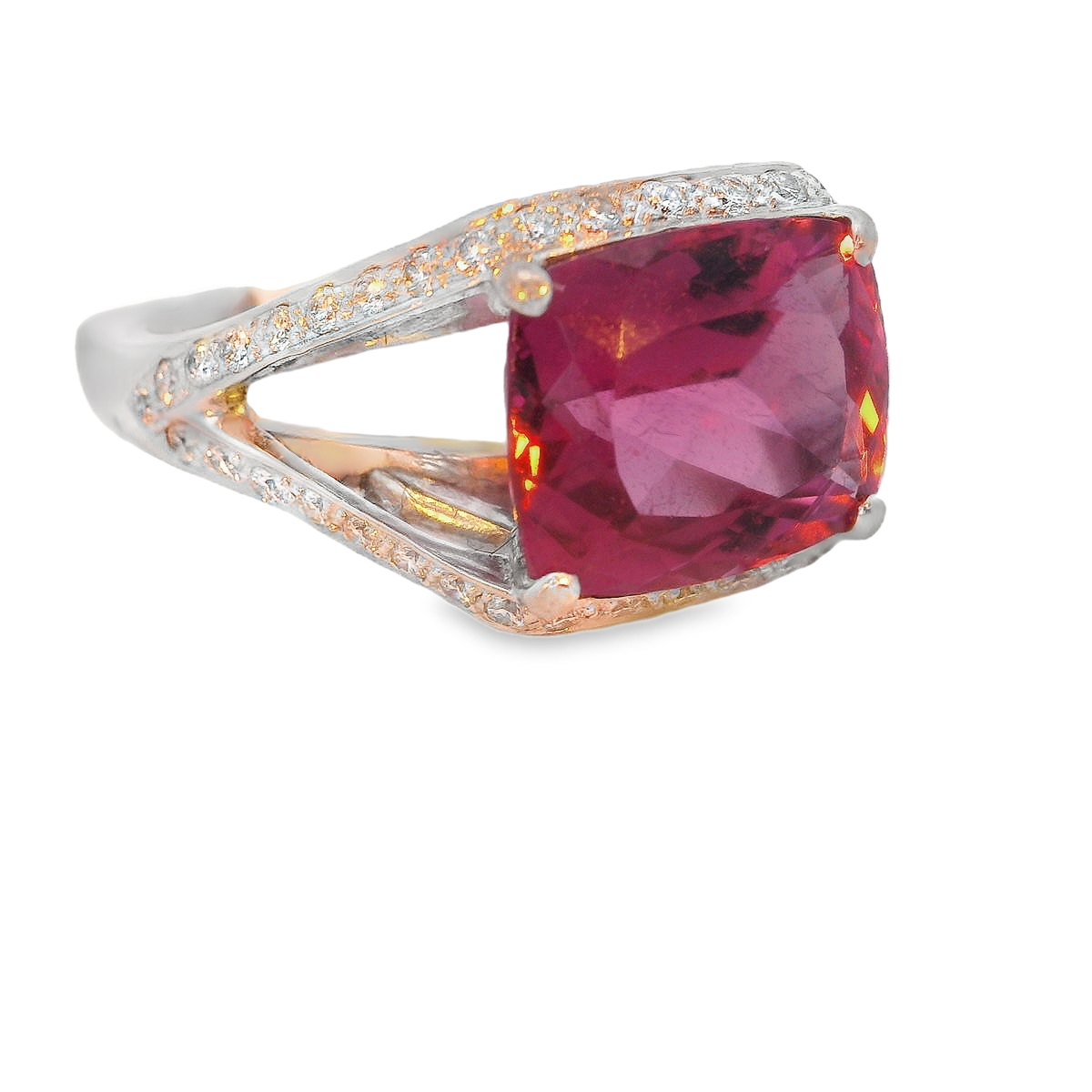 5.18ct Rubellite & Diamond 1/2ct 9.31g 18KW Ring