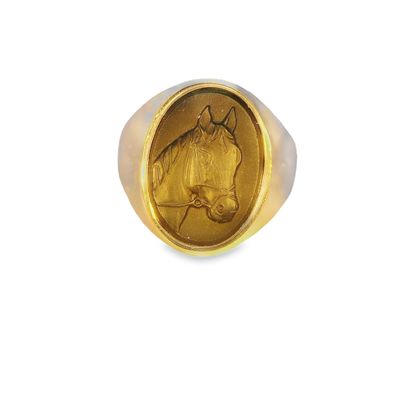 Elegant Gold Horse Ring - Black Onyx Signet Horse Ring