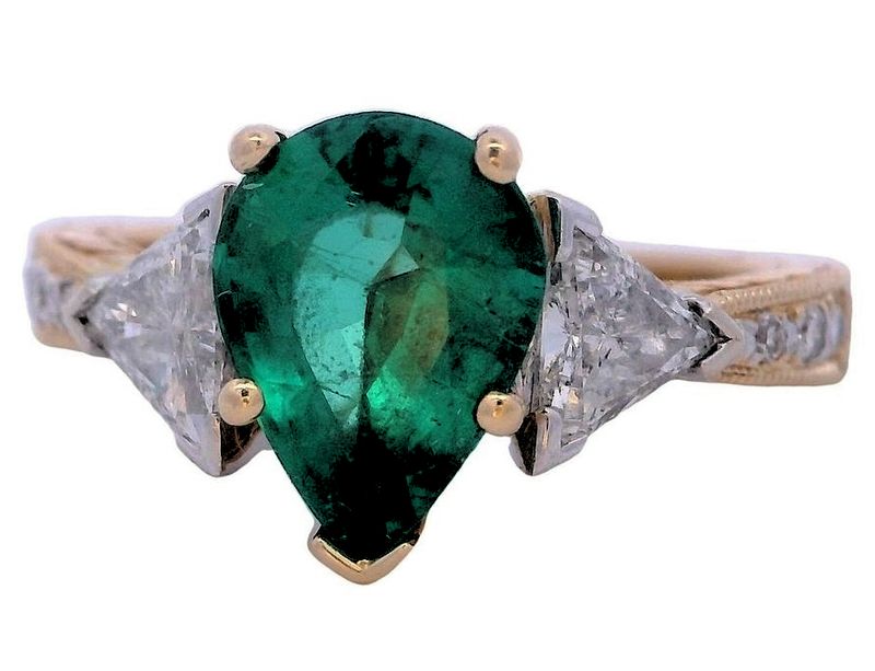 ​​2 CT Emerald 1 CT Diamond 18K & Platinum