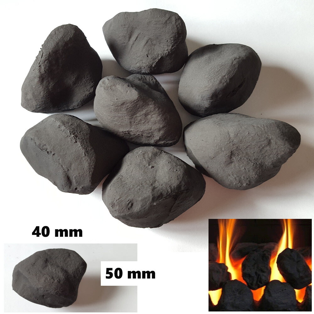 40 GREY GAS FIRE REPLACEMENT PEBBLES COALS STONES 60MM LIVING FLAME MADE IN UK 
