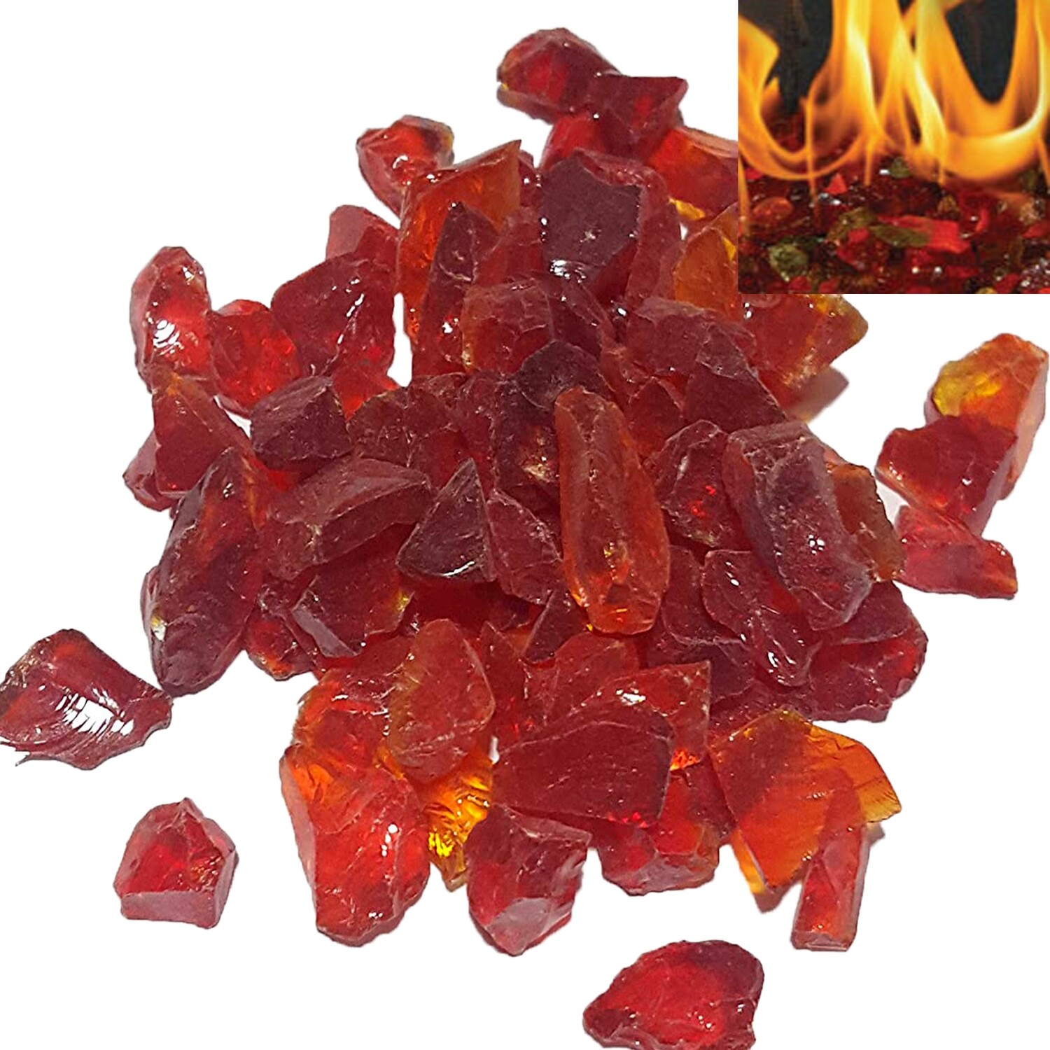 Red Fire Glass 1kg - For Fire Pits, Gas Fires And Ethanol Burners. Sparkling Heat Resistant Glass