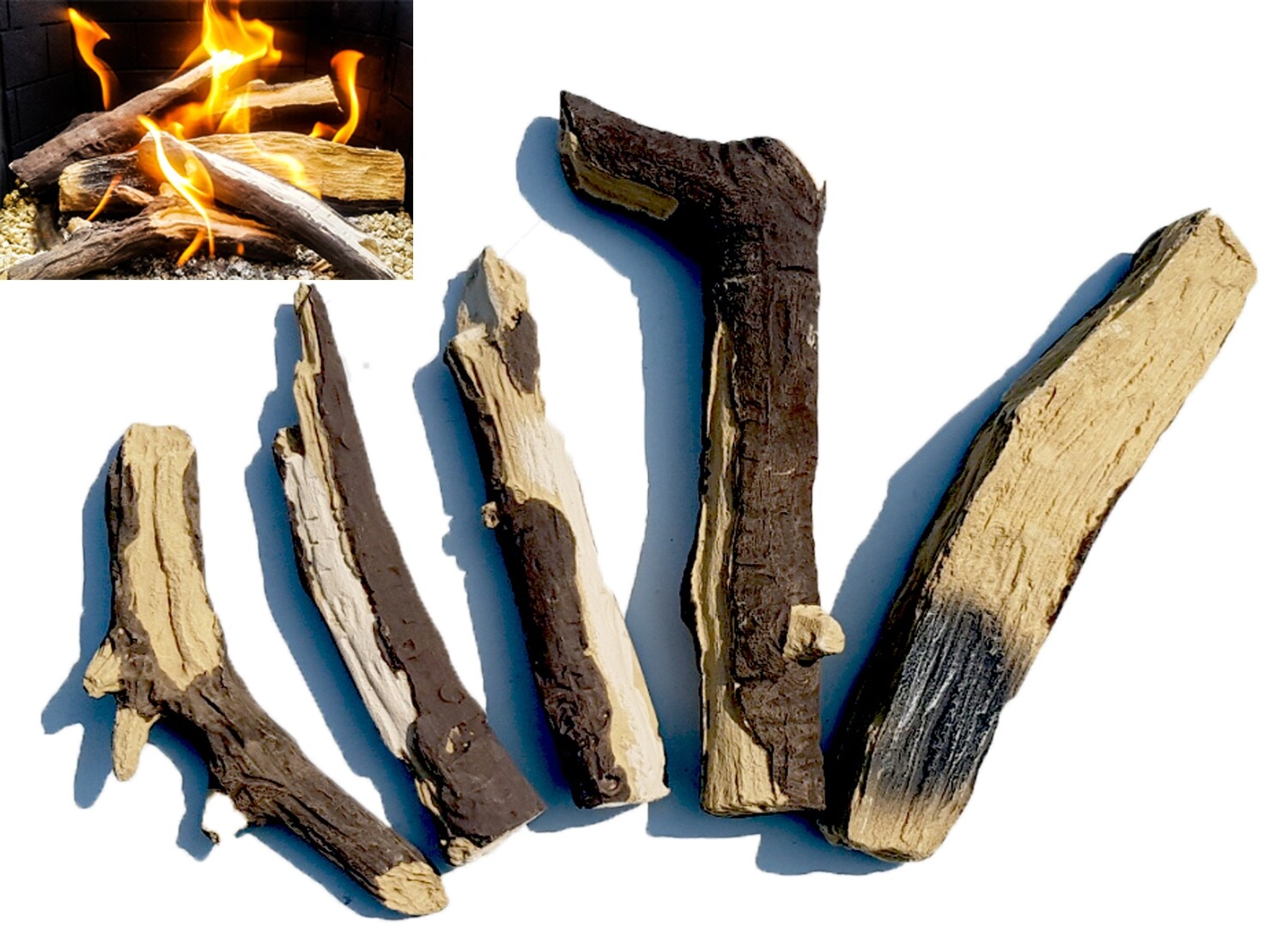 Set Of 5 Large Realistic Ceramic Logs For Gas Fires, Fire Pits And Ethanol Burners